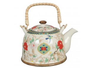 Porcelánová konvička se sítkem a květy - Ø 14*14 cm / 0,7L
