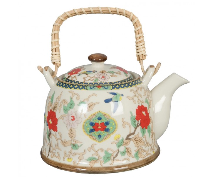 Porcelánová konvička se sítkem a květy - Ø 14*14 cm / 0,7L Clayre & Eef