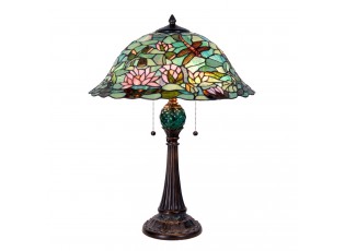 Stolní lampa Tiffany s tyrkysovým stínidlem Waterlily - Ø 47*60 cm 