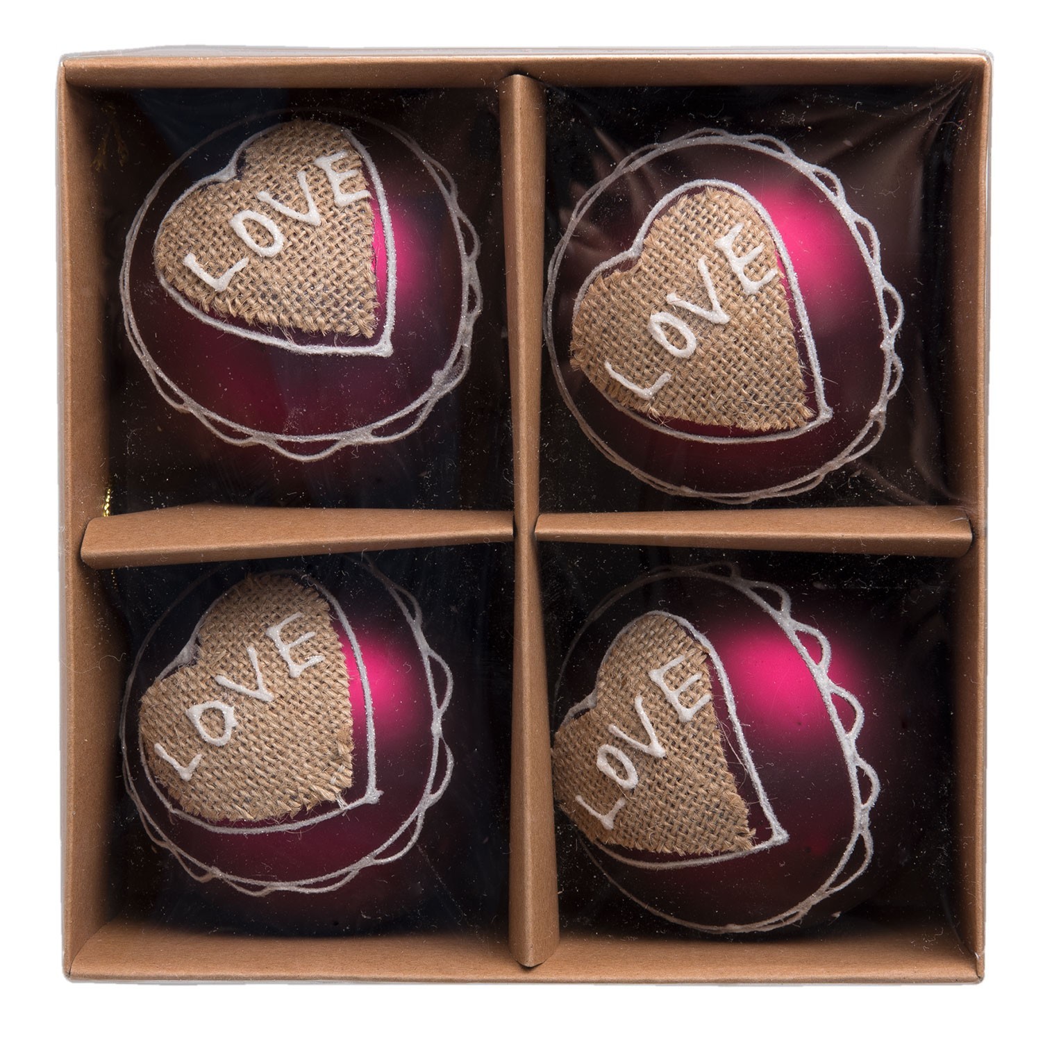 Vánoční ozdoba Love - Ø 8 cm - sada 4ks Clayre & Eef Vánoční ozdoba Love - Ø 8 cm - sada 4ks Clayre & Eef