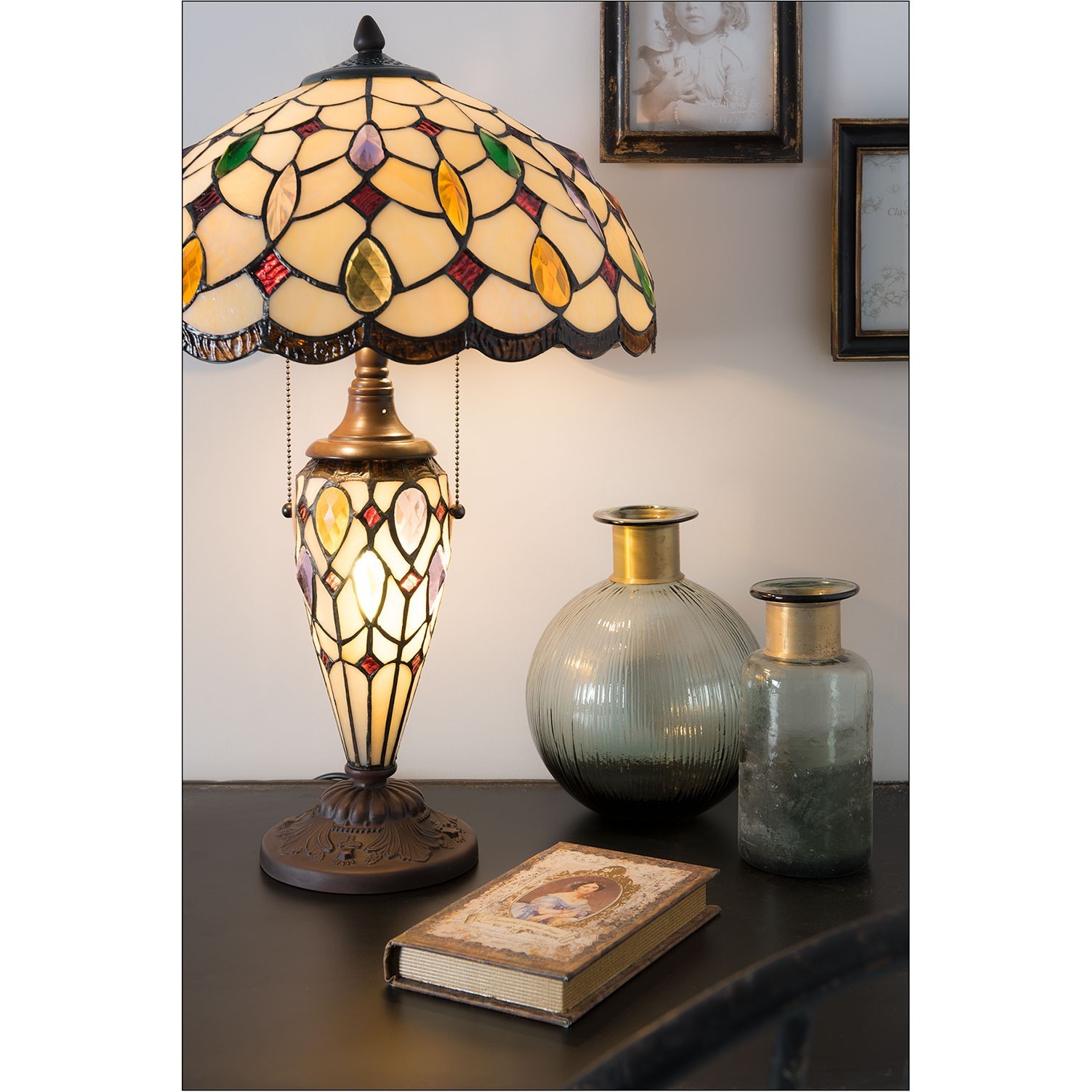 Stolní lampa Tiffany Sun stones - 40*60cm 2x E27/60W Clayre & Eef Stolní lampa Tiffany Sun stones - 40*60cm 2x E27/60W Clayre & Eef