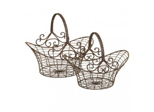 Hnědé dekorační kovové koše - set 2 ks - 41*31*35 / 36*24*28 cm