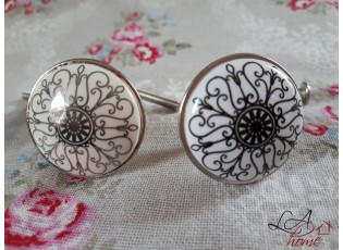 Keramická úchytka černý Ornament - Ø 3 cm