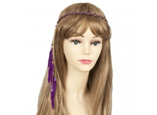 Čelenka do vlasů fialová s peříčky - 27 cm