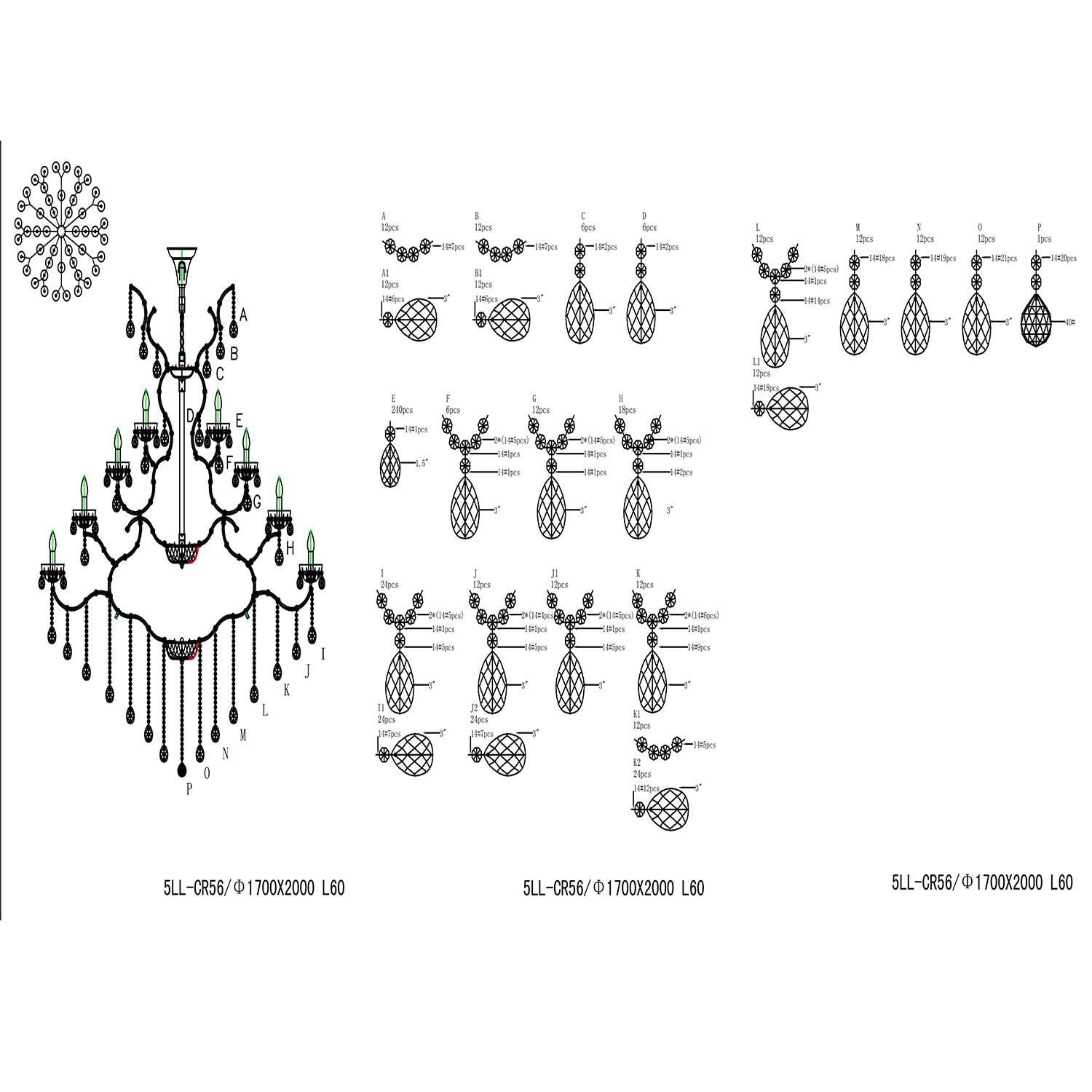 Křišťálový lustr - 200-270 * Ø170 cm Clayre & Eef Křišťálový lustr - 200-270 * Ø170 cm Clayre & Eef