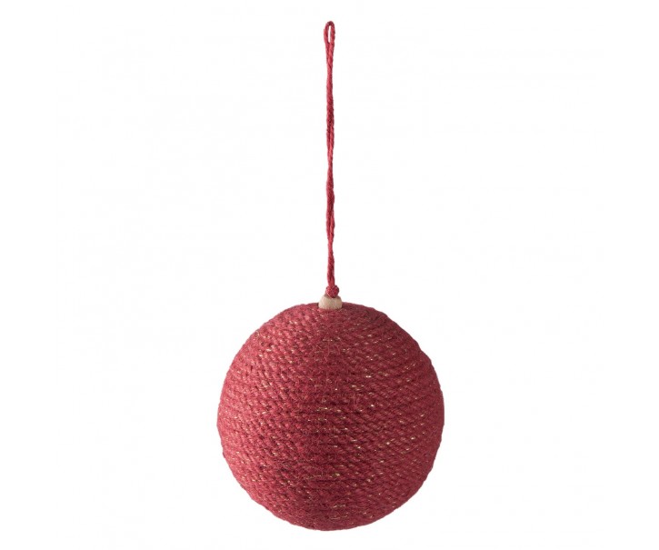 Vánoční ozdoba jutová červená koule - Ø 9*10cm - sada 4ks Clayre & Eef