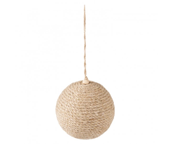 Vánoční ozdoba jutová béžová koule - Ø 9*10cm - sada 4ks Clayre & Eef