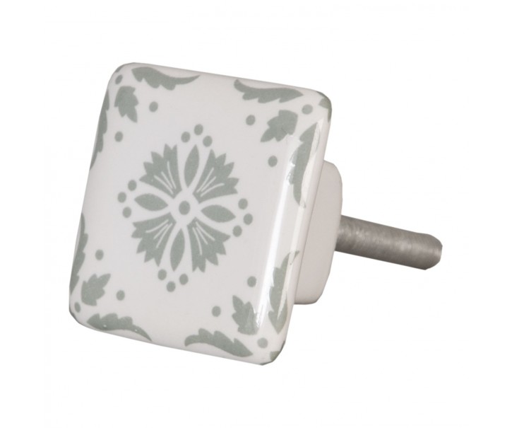 Čtvercová keramická úchytka s ornamenty - 3.5*3.5 cm Clayre & Eef