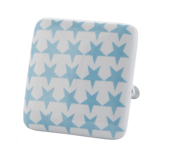 Čtvercová keramická úchytka s hvězdičkami - 3*3*5 cm Clayre & Eef