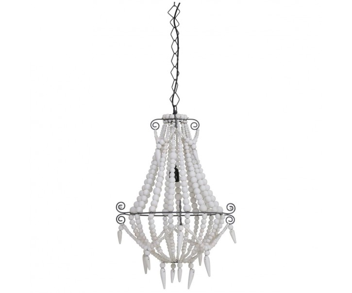 Závěsné světlo Lyna dřevěné bílé korálky - Ø42*56 cm Light & Living