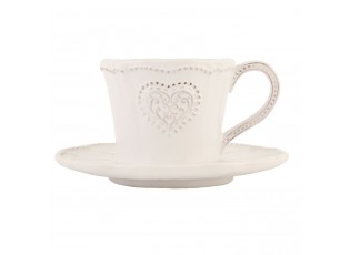 Keramický šálek s podšálkem se srdíčkem Heart - 12*9*7 cm / Ø 15*2 cm / 220 ml