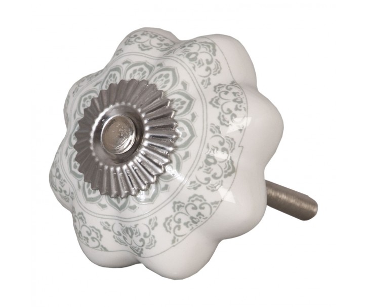 Keramicka úchytka šedý ornament - Ø 4.5 cm Clayre & Eef