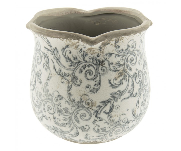 Keramický obal na květináč s ornamenty - Ø 18*17 cm Clayre & Eef