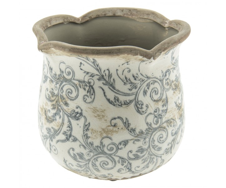 Keramický obal na květináč s ornamenty - Ø 15*14 cm Clayre & Eef