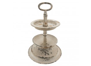 Krémový vintage kovový etažér s patinou - Ø 22*34 cm