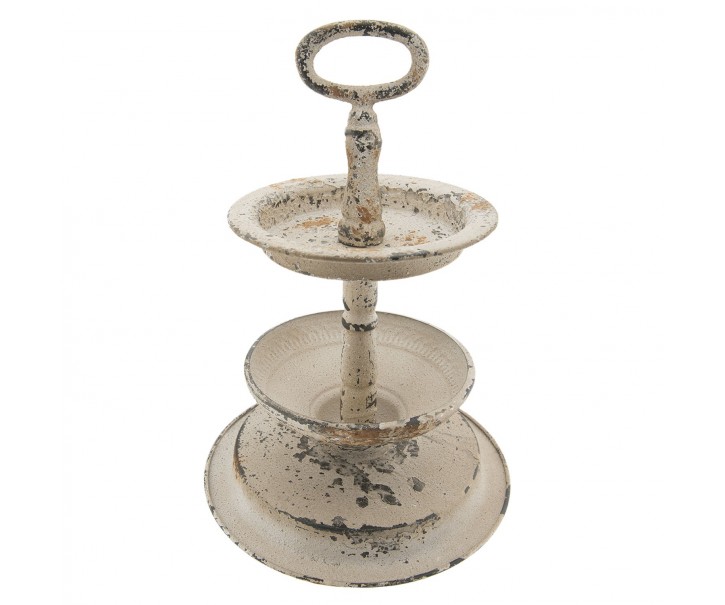 Krémový vintage kovový etažér s patinou - Ø 22*34 cm Clayre & Eef