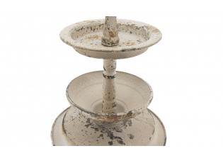 Krémový vintage kovový etažér s patinou - Ø 22*34 cm