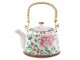 Porcelánová konvička se sítkem a květy - 18*14*12 cm / 0,7L Clayre & Eef