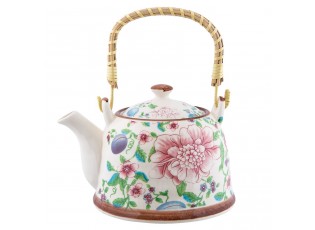 Porcelánová konvička se sítkem a květy - 18*14*12 cm / 0,7L