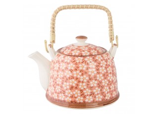 Lososová konvička se sítkem a kytičkami - 18*14*12 cm / 0,7L