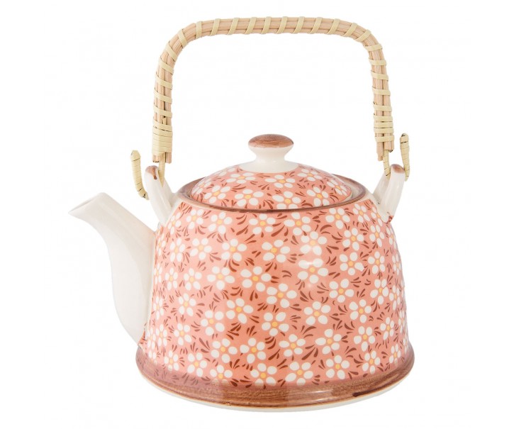 Lososová konvička se sítkem a kytičkami - 18*14*12 cm / 0,7L Clayre & Eef