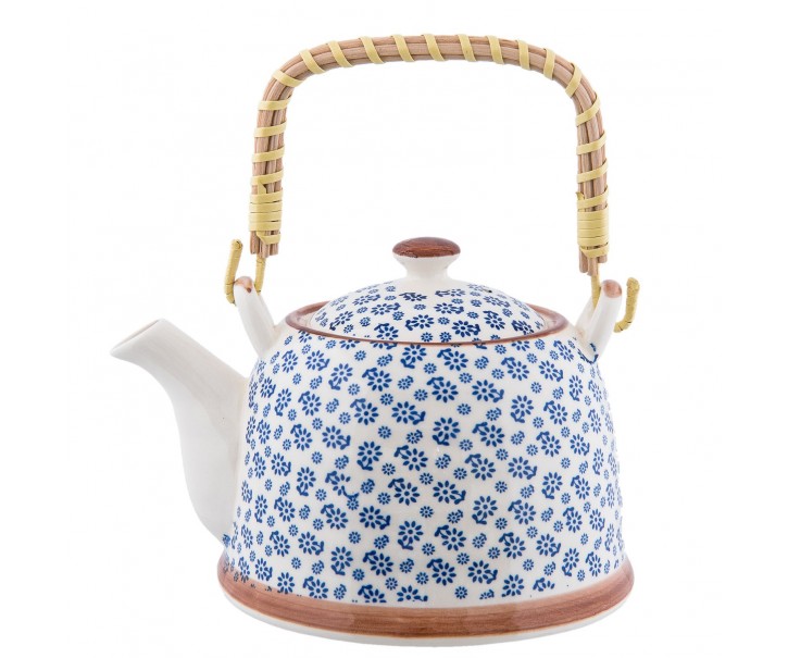 Konvička se sítkem modrá kvítka - 18*14*12 cm / 0,7L Clayre & Eef