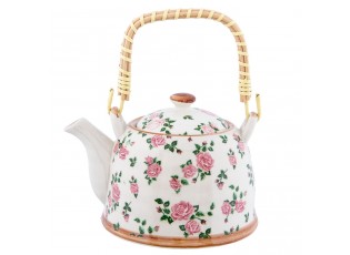 Porcelánová konvička se sítkem růžičky - Ø 18*14*12 cm / 0,7L