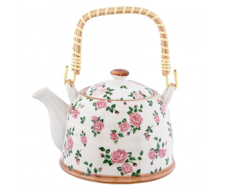 Porcelánová konvička se sítkem růžičky - Ø 18*14*12 cm / 0,7L Clayre & Eef