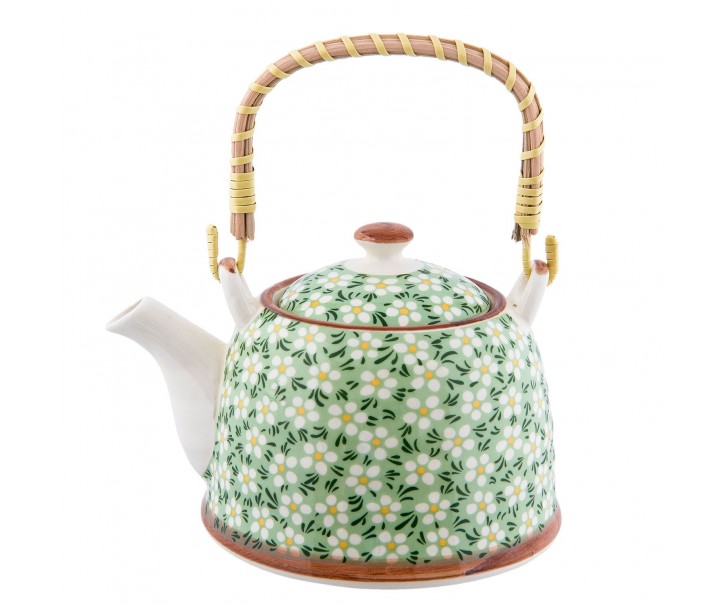 Konvička se sítkem bílé kvítky - Ø 18*14*12 cm / 0,7L Clayre & Eef