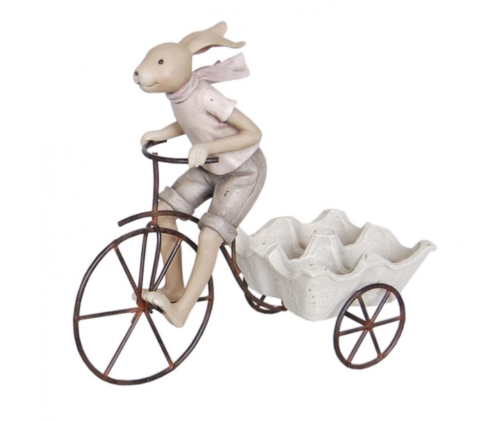 Stojan na vajíčka se zajícem na kole - 26*11*24 cm Clayre & Eef