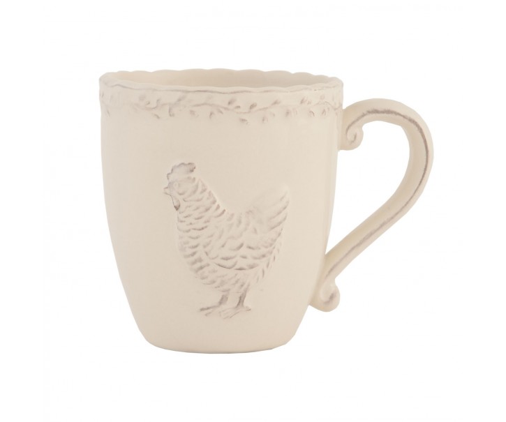 Béžový keramický hrnek s dekorem slepičky Chicken Rustic - 13*9*10 cm Clayre & Eef
