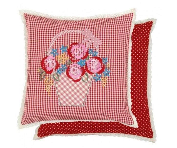 Povlak na polštář Flower Basket red s výšivkou - 40*40cm Clayre & Eef