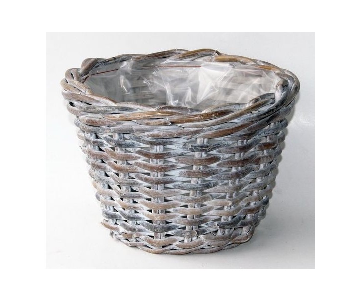 Kulatý ratanový květináč s bílou patinou - Ø29*20 cm Van der Leeden