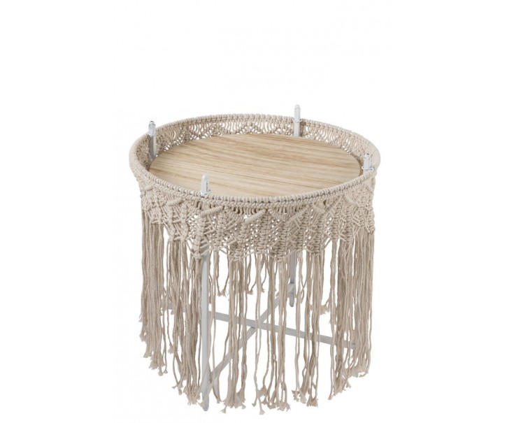 Kovový odkládací Boho stolek Ecru - Ø 43*45cm J-Line by Jolipa