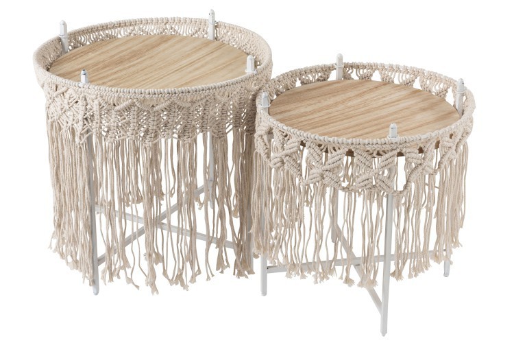 Kovový odkládací Boho stolek Macrame - Ø 43*45cm J-Line by Jolipa Kovový odkládací Boho stolek Macrame - Ø 43*45cm J-Line by Jolipa