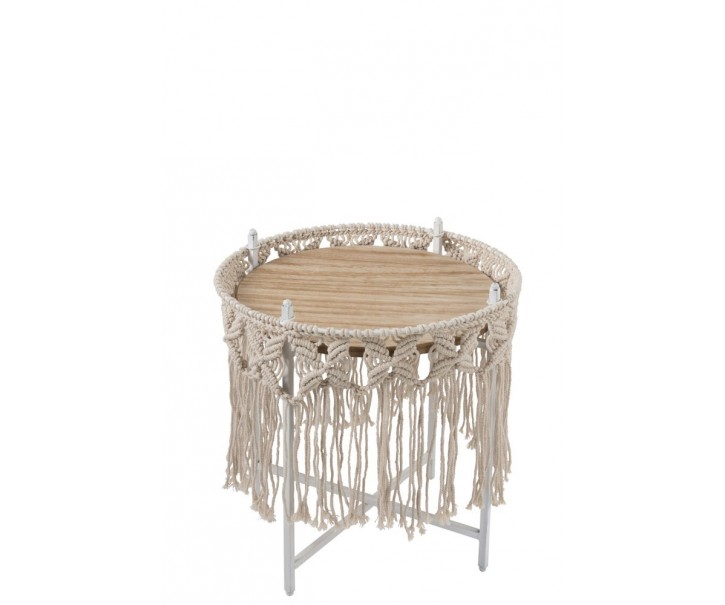 Kovový odkládací Boho stolek Ecru - Ø 37*40cm J-Line by Jolipa