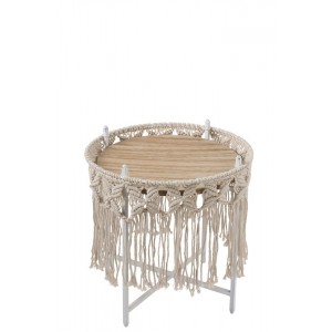Kovový odkládací Boho stolek Ecru - Ø 37*40cm