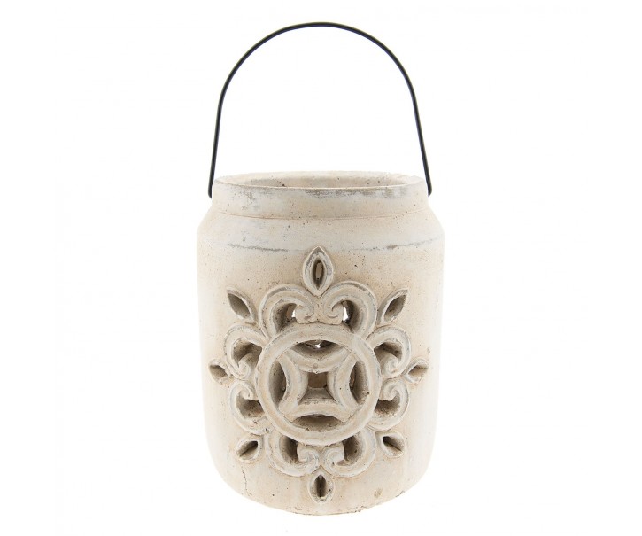 Keramická lucerna s patinou a odřením I - Ø 14*19 cm Clayre & Eef