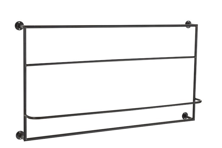 Černý nástěnný věšák na ručníky - 93*16*53 cm