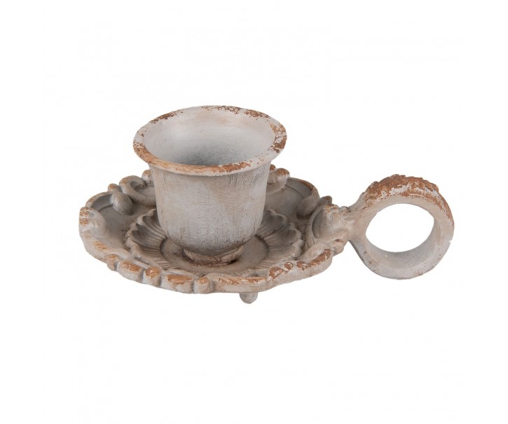 Šedý kovový svícen s patinou - 9*6*4 cm Clayre & Eef