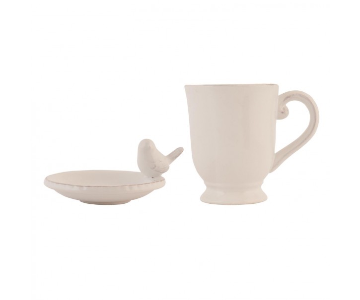 Keramický hrneček s mističkou Bird - Ø 9*4 / 12*8*11 cm / 0.3 L Clayre & Eef