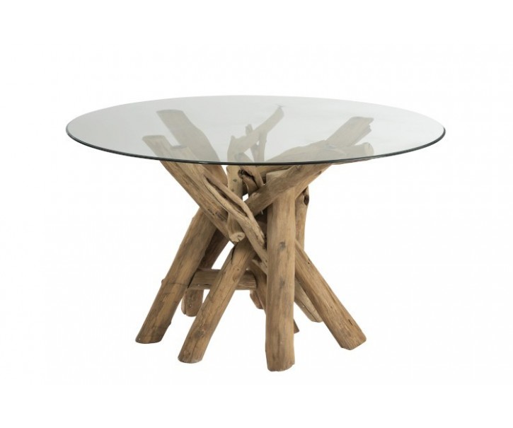 Kulatý dřevěný stůl se skleněnou deskou Branch - Ø128*75 cm J-Line by Jolipa