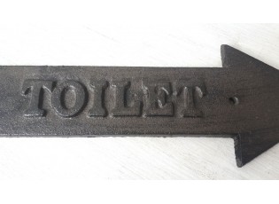 Litinová cedule nástěnná šipka Toilet - 29*10*1 cm