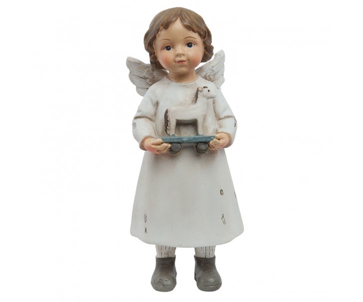 Bílý andílek s koníkem - 6*5*14 cm Clayre & Eef