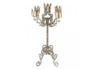 Šedo-béžový vintage kovový svícen s patinou Vie - Ø 29*64 cm