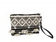 Černo-krémová kabelka do ruky Monochrome Boho s třásněmi - 25*17cm J-Line by Jolipa