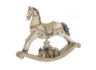 Bílo - šedá antik vánoční dekorace houpací koník - 21*5*18 cm