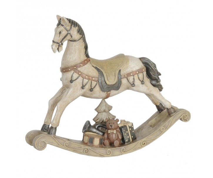 Bílo - šedá antik vánoční dekorace houpací koník - 21*5*18 cm Clayre & Eef