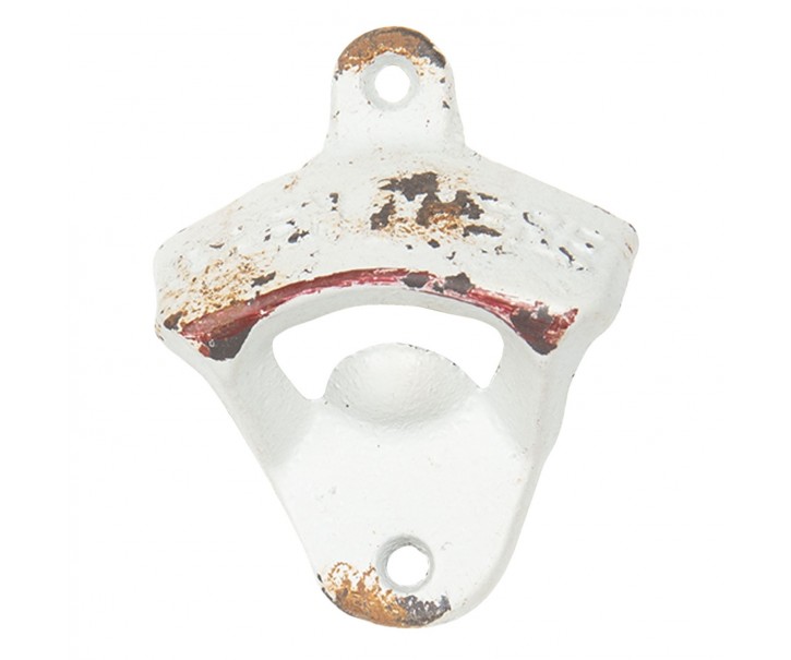 Bílý kovový otvírák na láhve na zeď - 6*3*8 cm Clayre & Eef