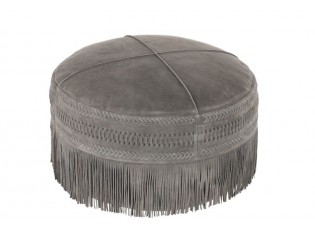 Šedý kožený puf s výplní Tassels - Ø 52*40cm